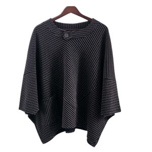 Habitat Black Gray Polka Dot Dolman Batwing Sleeves Lagenlook Top Womens L